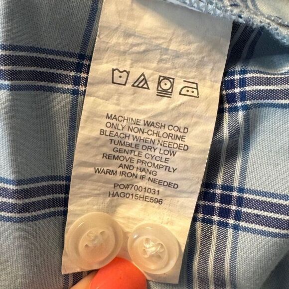 Haggar Button Down Plaid Dress Shirt - Size 16-16.5, Navy/Blue - Picture 4 of 5